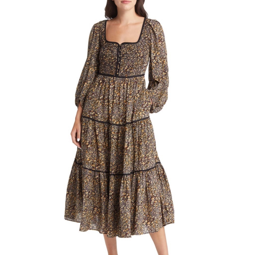 Madewell Embroidered Tiered Midi Dress in Cottage Garden